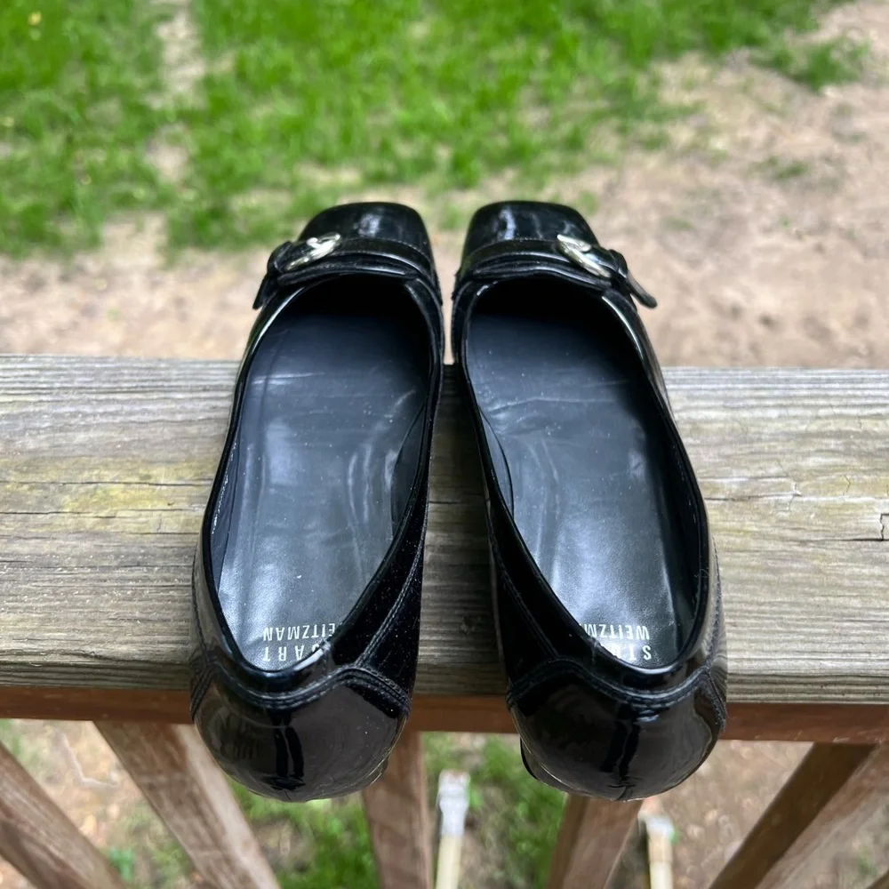 STUART WEITZMAN Black Patent Leather Small wedge Flat shoes Women’s 8 Narrow - Picture 9 of 11